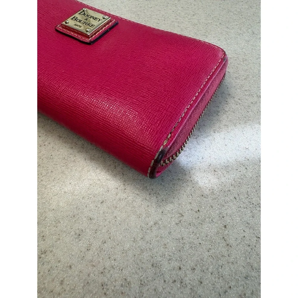 Dooney‎ & Bourke Hot Pink Saffiano Zip Around Wallet Leather Continental Wallet